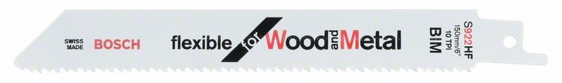 BOSCH SABRE SAW BLADE S922HF WOOD TO 100MM/ METAL TO 3MM PKT 2
